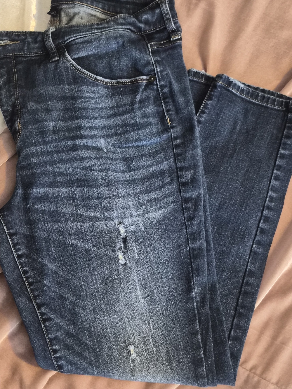 Classic Women's Dark Blue Distressed Jeans